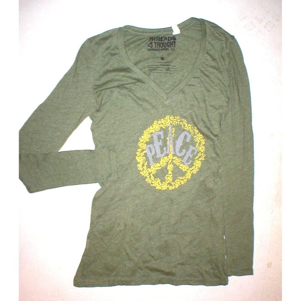 New Womens Threads 4 Thought Organic Cotton Long Top Tee Peace Army Green Small